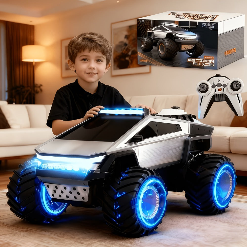 1:12 Scale RC Monster Truck 4WD All-Terrain – Remote Control Cybertruck & Pickup Truck with LED Lights & Sound Effects, 2.4GHz Rechargeable RC Car Gift for Boys Ages 6 7 8 9 10 Birthday Christmas