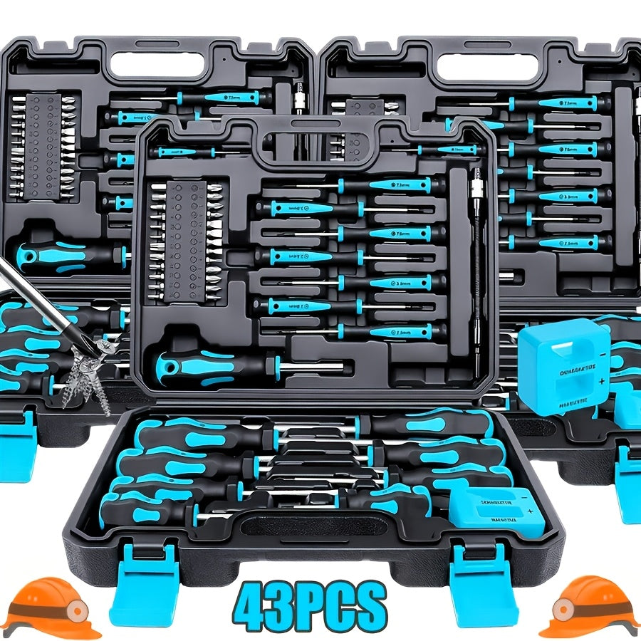 43pcs Magnetic Screwdriver Set with Magnetizing and Demagnetizing Tools - Interchangeable Batch Head, Ergonomic Handle and Magnetic Base - Suitable for Manual Tools in Automobiles and Electronic Products,Precision Screwdriver Set for Tools for Men