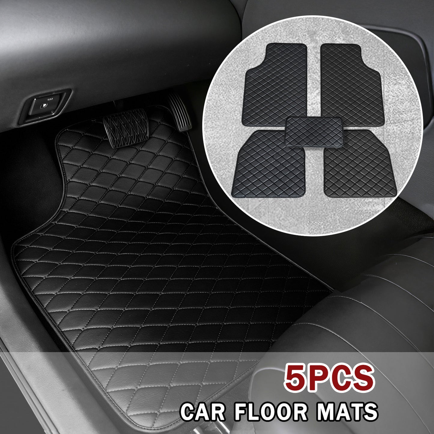 Luxury PU Leather Car Floor Mats 4-Piece & 5-Piece Set – Universal Non-Slip Wear-Resistant Full Coverage Front & Rear Row Auto Floor Mat for Most Vehicle Models (Red / Beige / Brown)