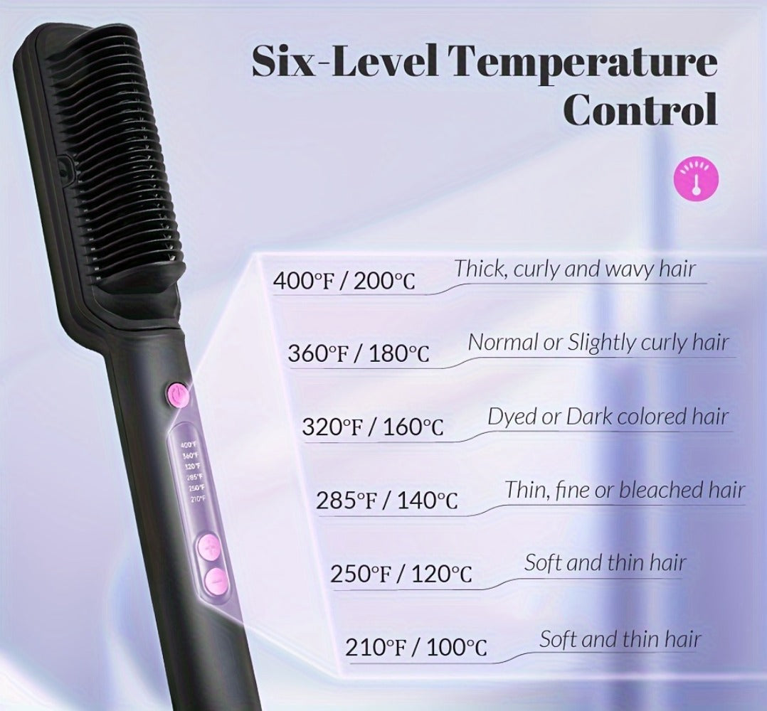 6-Setting Ionic Hair Straightener Brush with Fast Heat-Up & Anti-Scald Protection – Precise Temperature Control Flat Iron Straightening Comb for Women, All Hair Types, Home & Salon Use