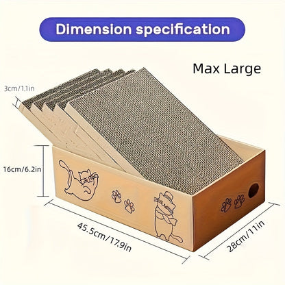 Cardboard Cat Scratching Board 5pcs Reversible Extra Large with Box Indoor Cat Scratch Pad Sofa Resting Playing Lounge Set Regular and XL