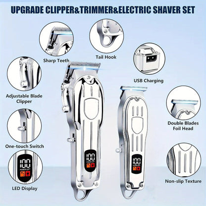 T-Blade Trimmer Set 2 or 3 Piece - USB Rechargeable Hair Clipper Beard Trimmer & Sideburns Shaver, Odorless Portable Barber Kit with Limiting Comb & Cutting Brush for Home Use, Gift for Men