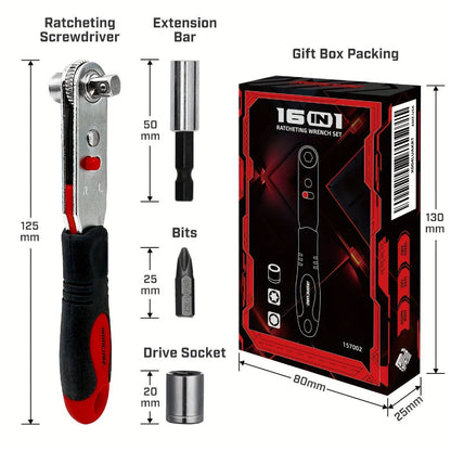 Ratchet Angle Screwdriver Set 10-in-1 & 16-in-1 – Magnetic Multi-Bit Right Angle Screwdriver for Tight Spaces, DIY, Bike Repair & Home Maintenance, Compact Flexible Tool Kit