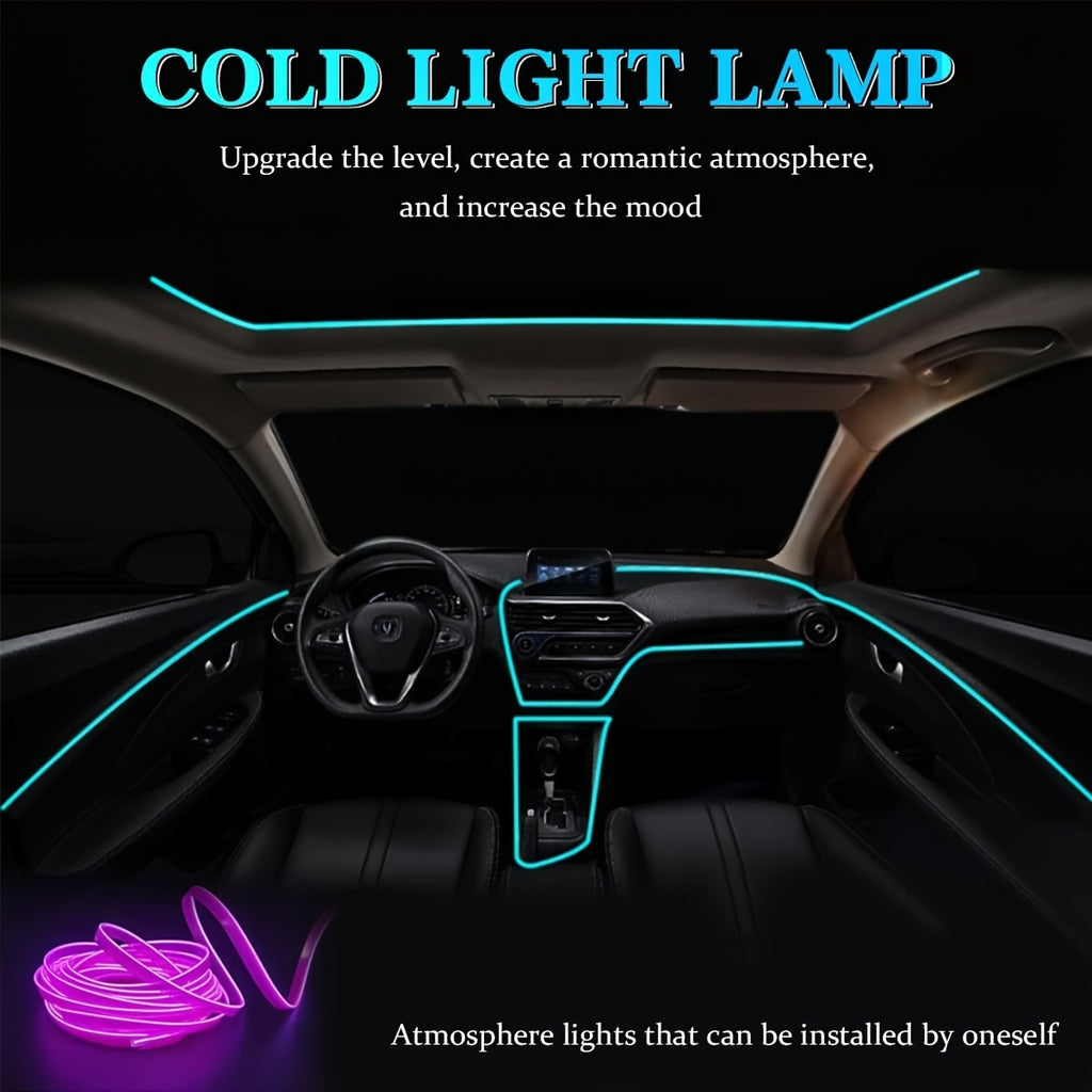 2pcs/Set16ft 5V USB Auto Neon Light Strip, EL Wire Car Interior LED Strips Lights, Electroluminescent Vehicle Interior Ambient Lighting Decor Accessories, Universal for RV, SUV, Truck Car