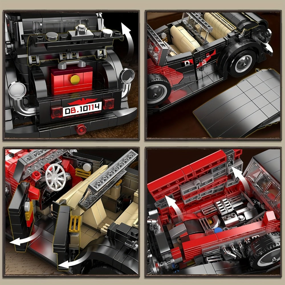 Mould King 10114 Vintage Classic Car Building Blocks Set 1308 Pcs – MOC Retro Car Collectible Display Model for Adults Teens Car Enthusiasts Birthday Christmas Father's Day Gift