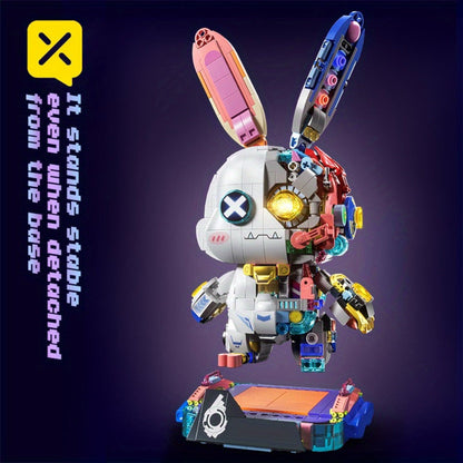 Punk Mechanical Rabbit Building Block Set 1377pcs – Pink Steampunk Style Brick Model Kit, Mid-Scale ABS DIY Assembly Display Toy, Unique Halloween Christmas Birthday Gift for Teens & Adults