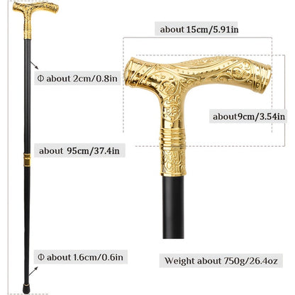 Walking Cane with Bear Head Handle Decorative Gentleman Stick Carved Flower Relief Knob Cane Fashion Mobility Aid Staff 35.4 Inch Golden
