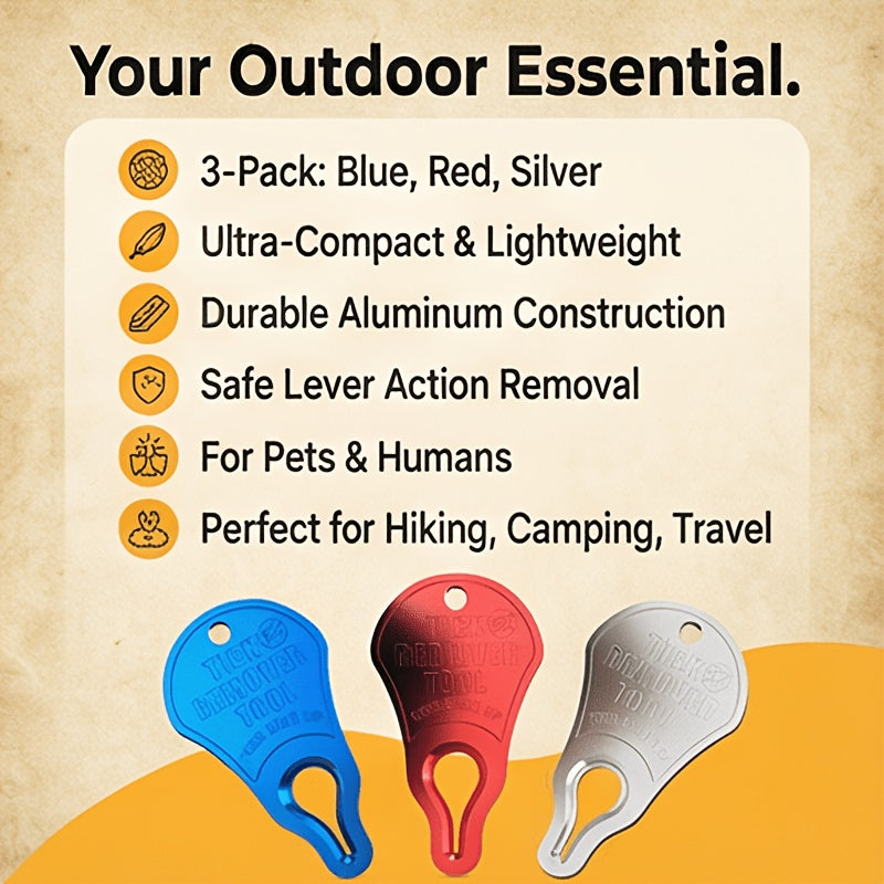 Tick Remover Tool Aluminum - Safe Quick Tick Removal for Dogs Cats Pets Animals & Humans, Essential Outdoor Camping Hiking Tick Hook, Available as Single or 2-Pack