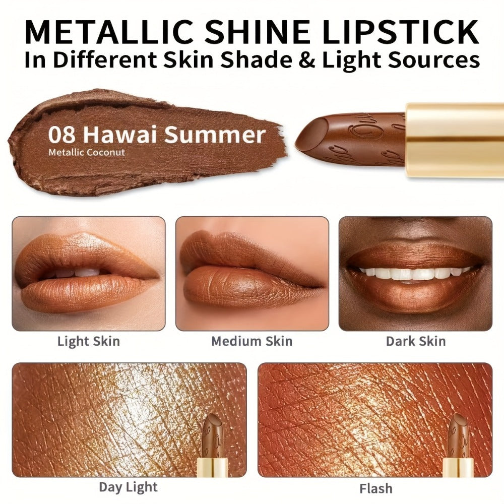 Metallic Lipstick Set 3 Pcs 24-Hour Smudge-Proof Transfer-Resistant Glossy Finish Full Coverage Long Lasting Lip Color Makeup Gift Set for Women 12.9G Each