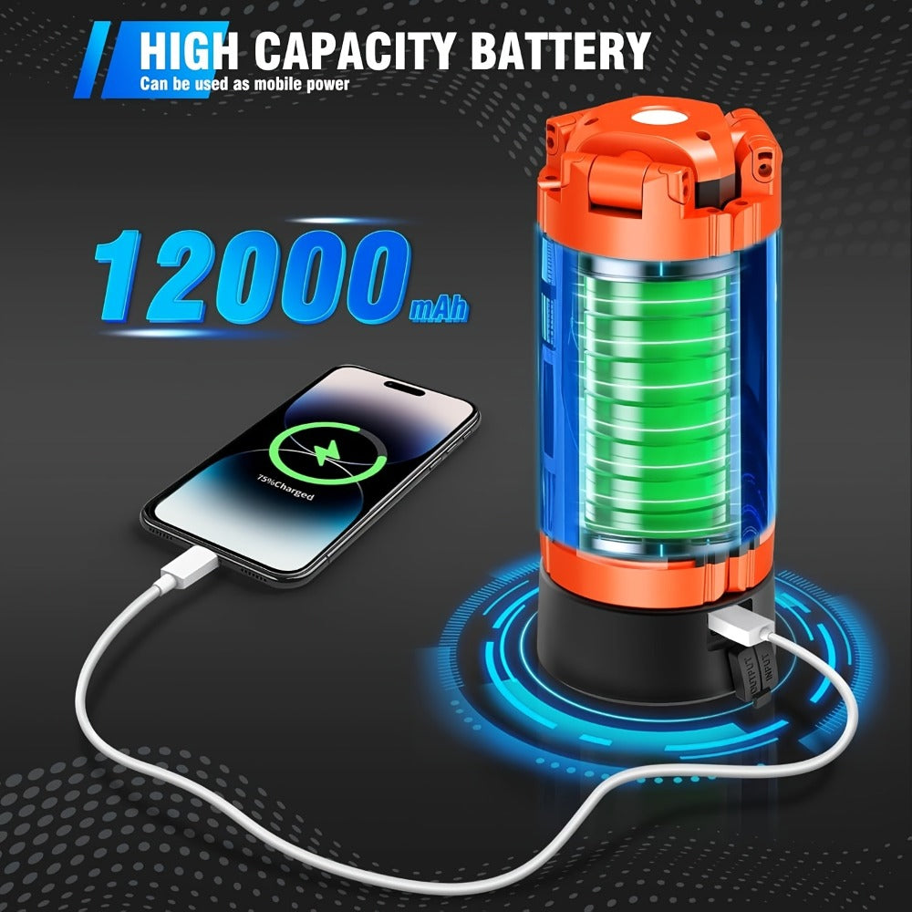 Rechargeable Camping Light 12000mAh with 79 Inch Detachable Tripod Stand – Dimmable 3-Head LED Work Light, Magnetic Base, Cordless Emergency Flashlight for Camping Jobsite Outdoor Power Outage