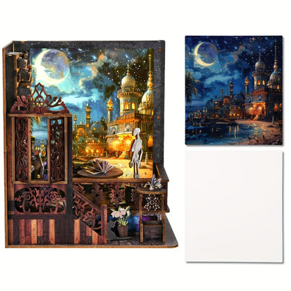 Halloween Book Nook Kit – Magic Mystery DIY Dollhouse Bookshelf Insert, 3D Wooden Witch Skeleton Miniature Scene, Whiteboard Shelf Decoration, Unique Gift for Book Lovers Adults Teens