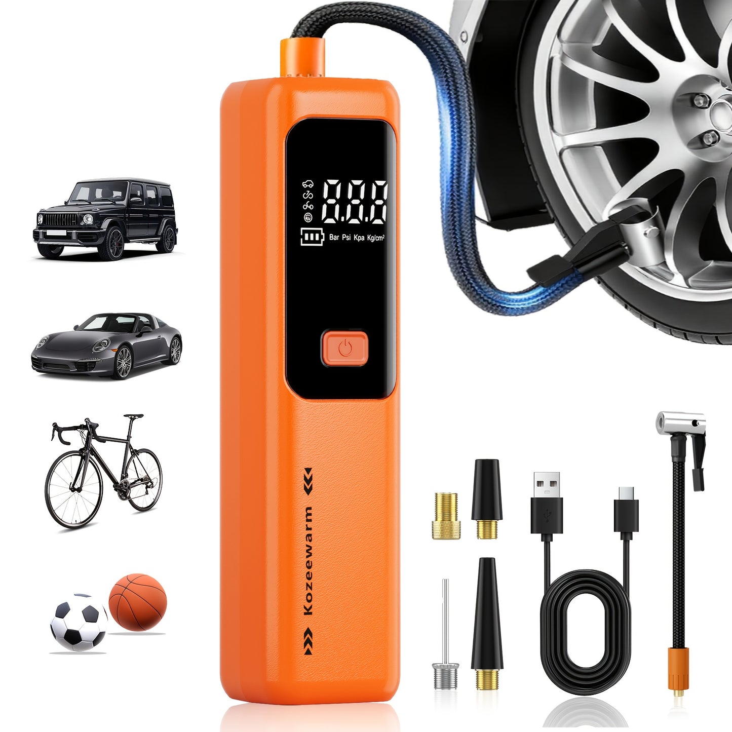 Cordless Tire Inflator Portable Air Compressor – USB-C Rechargeable, Digital Gauge, 3X Fast Inflation for Car Tires, Bikes, Motorcycles & Sports Balls