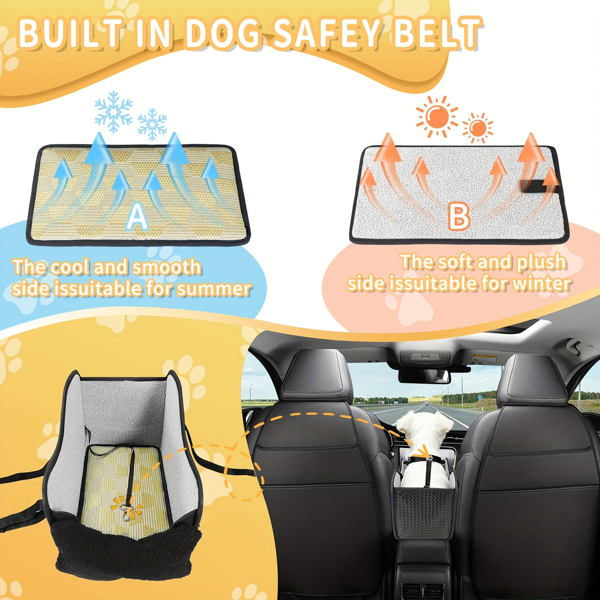Comfortable Central Console Dog Car Seat, Portable Cozy Booster Car Seat, Deluxe Pet Car Seat for Dogs & Cats with Safety Harness, Breathable Mesh & Soft Padding - for Safe & Comfortable Trave