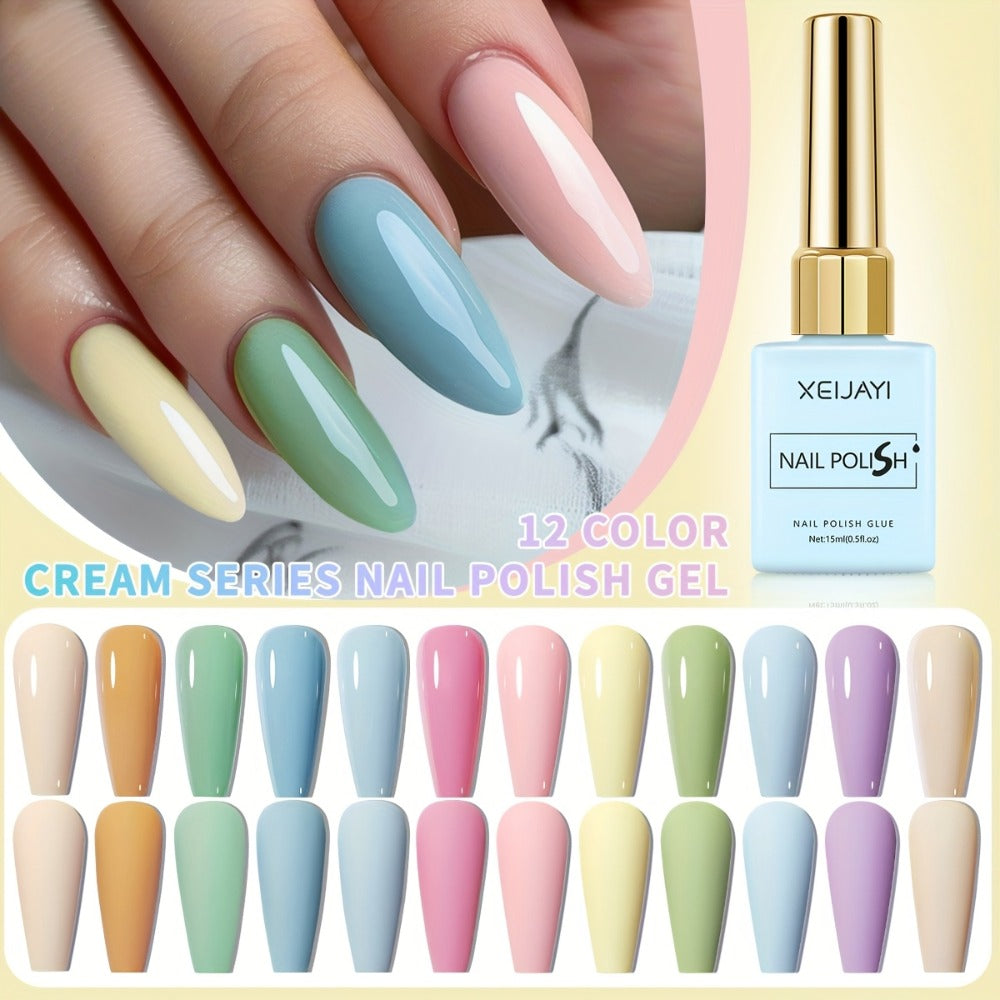 Gel Nail Polish Set 12 Colors Candy Macaroon – Bright Multicolor Semi Permanent Soak Off UV LED Nail Art Kit for Salon & DIY Spring Summer Manicure 0.51oz Each