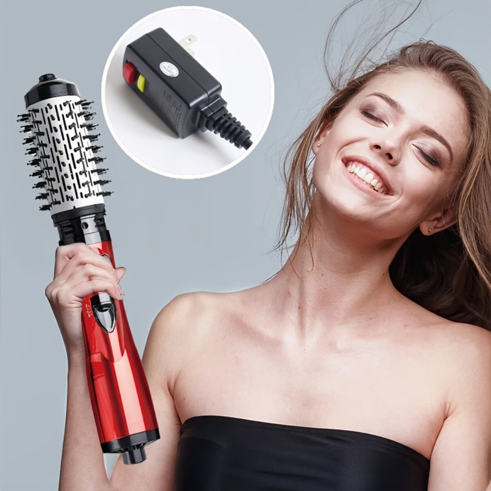 Rotating Hot Air Brush 2-in-1 Auto Curl & Straighten Styling Comb — One-Step Salon Blowout Results at Home, Works on All Hair Types, Available in Red & Purple