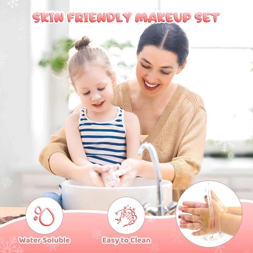 Princess Makeup Set for Girls Ages 3-12 – 58 PCS Non-Toxic Washable Pretend Play Makeup Kit with Brushes & Case | Skin-Friendly Beauty Toy | Best Birthday Christmas Gift for Little Girls