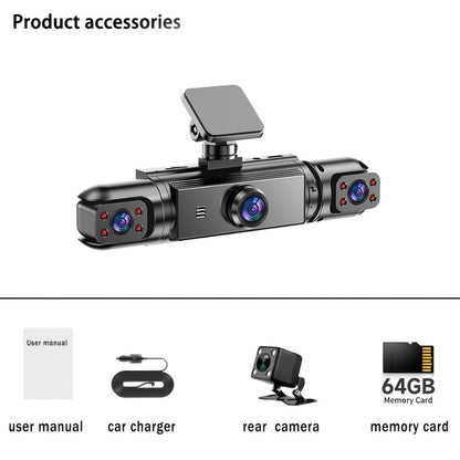 360° 4-Channel Dash Cam 1080P Front + 720P Rear Left Right Full Coverage, WDR Night Vision, G-Sensor, Loop Recording – Optional 64GB TF Card, Car Safety Driving Recorder