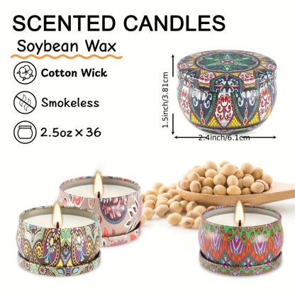 Candle Gift Set 36-Pack – Natural Soy Wax Scented Candles in Tin Cans, Aromatherapy Candles for Yoga, Spa, Bath & Home Decor, Portable Travel Candles, Perfect Gift for Women & Men, Mother's Day, Valentine's Day & Birthdays