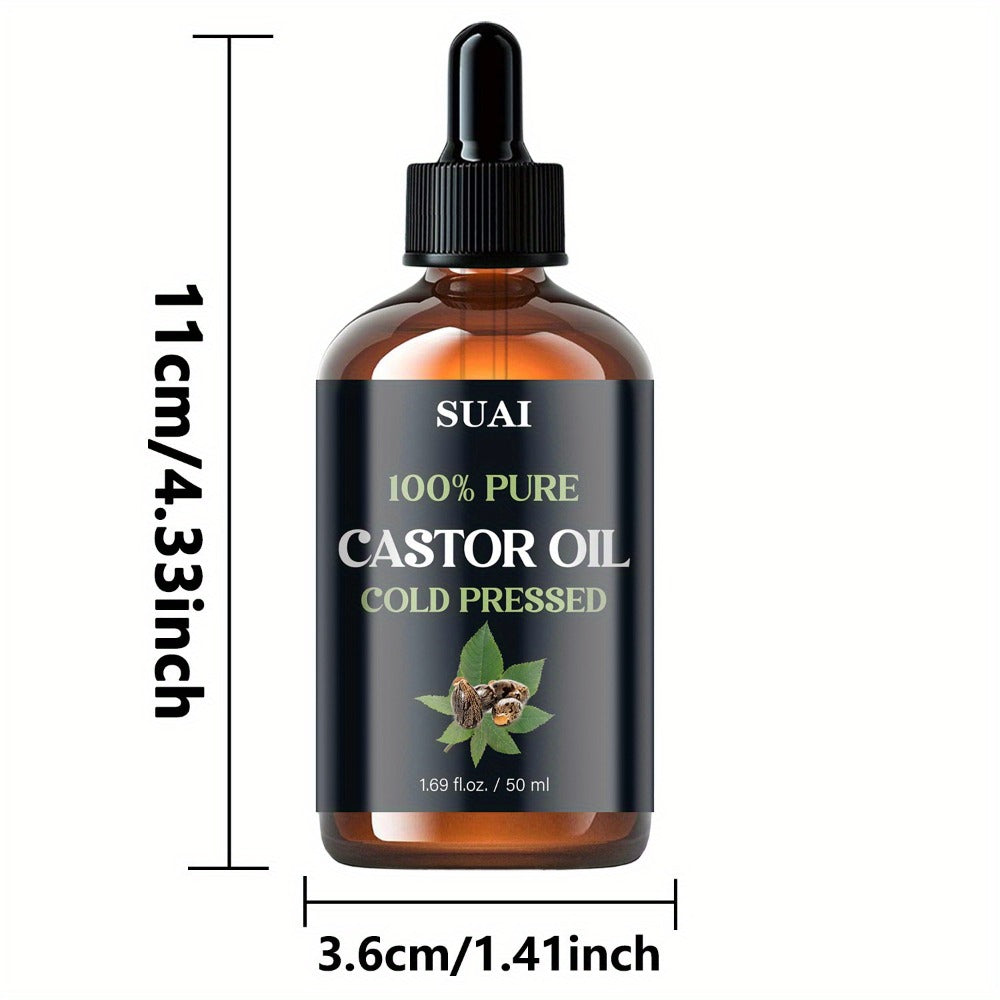 Castor Oil 100% Pure Cold Pressed 1.69oz — Hypoallergenic Multi-Use Oil for Hair Growth Eyebrow Eyelash Thickening Skin Moisturizing Nail Cuticle Care Plant Extract Women Men All Skin Types
