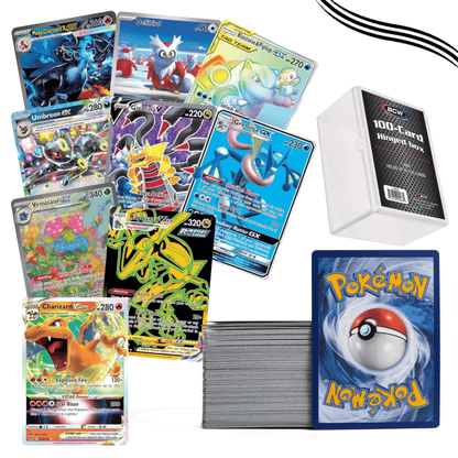 Pokemon Elite Hit Collector Bundle 100+ Cards – 1 Guaranteed IR SIR EX GX V VSTAR VMAX or Full Art + 10 Holos + Plastic Deck Box | Gift for Kids Teens & Collectors