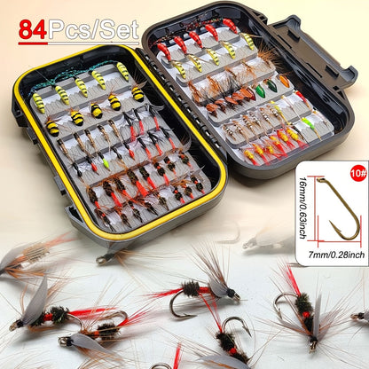 Fly Fishing Flies Kit Hand-Tied Assortment – Dry Flies, Wet Flies, Nymphs & Streamers for Trout, Bass, Salmon | Freshwater & Saltwater | 30/84/114Pcs with Fly Box for Stream, Lake & River Fishing
