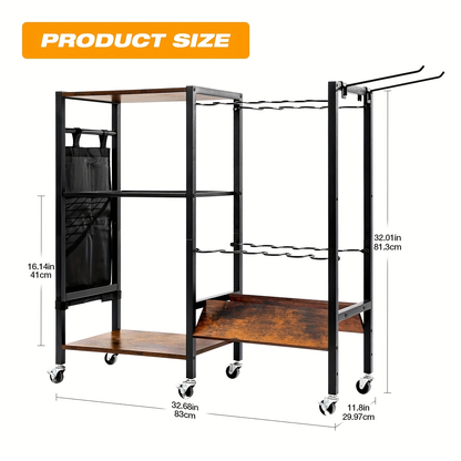 Fishing Rod Holder Rack Rotating Tackle Storage Cart Iron Wood Holds 10 to 12 Rods Garage Fishing Pole Organizer with Wheels Fishing Gear Gift for Men and Women Father Mother