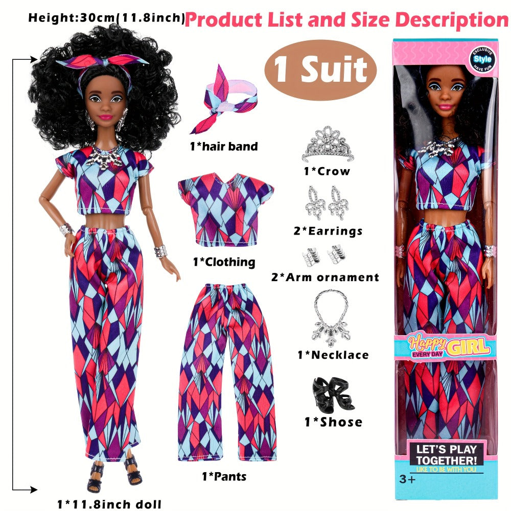 African American Fashion Doll Set 6 Pack 11.5 Inch Bohemian Curly Hair Dolls Removable Boho Outfits Headscarves Silver Necklaces Diverse Gift for Girls Kids Party Favors Birthday Christmas