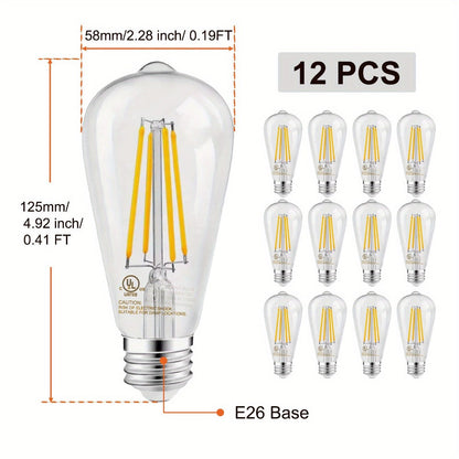 ST58 Vintage Edison LED Filament Bulb 8W 2700K Warm White Dimmable – 60W Equivalent E26 Base Clear Glass Antique Style for Chandelier Pendant Bedroom Living Room Home Commercial, 12 & 24 Pack