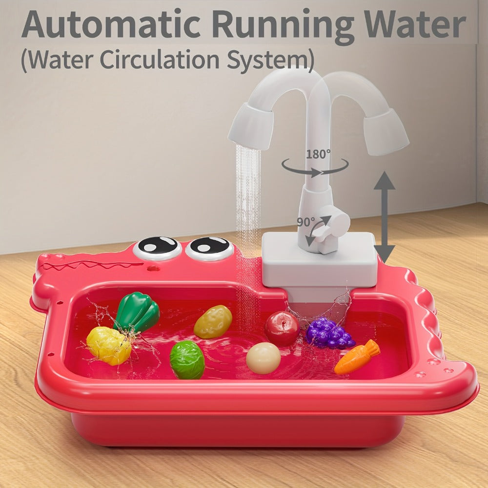 Kids Play Sink Toy with Running Water – Automatic Water Cycle System Pretend Play Dishwasher Kitchen Sink for Toddlers Boys & Girls, Role Play Kitchen Accessory Birthday Gift
