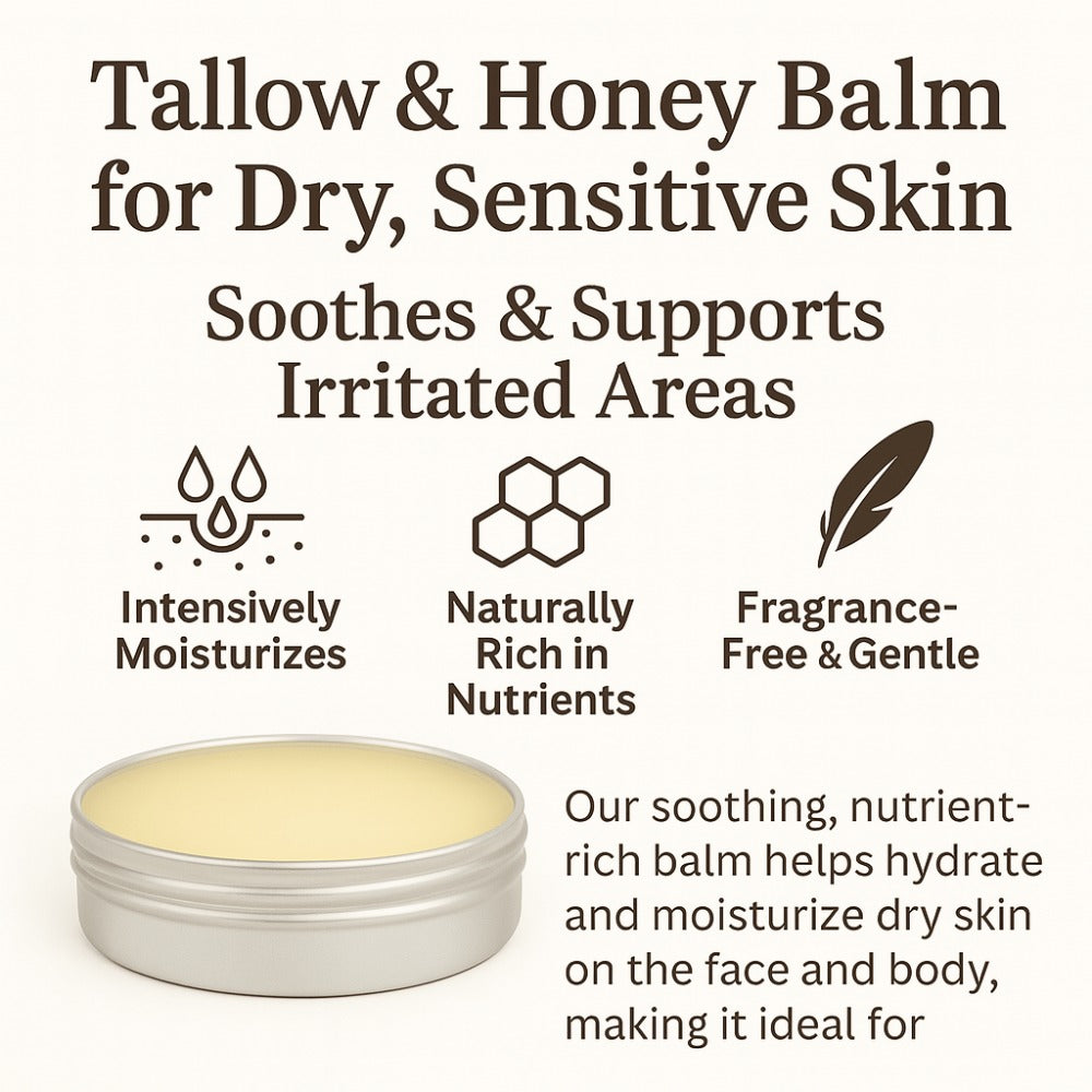 Tallow Balm Grass-Fed Natural Moisturizer for Dry Skin — Deep Hydrating Handcrafted Body Balm 3 Scents Chamomile Rose Honey Frankincense Myrrh, Nourishing Skin Balm for Women Men