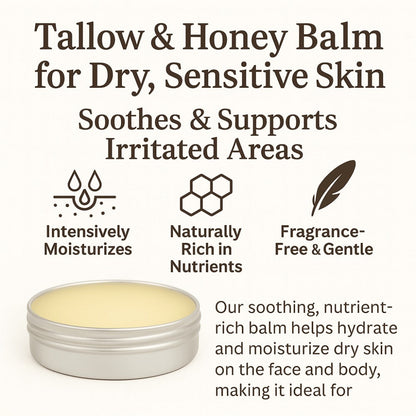 Tallow Balm Grass-Fed Natural Moisturizer for Dry Skin — Deep Hydrating Handcrafted Body Balm 3 Scents Chamomile Rose Honey Frankincense Myrrh, Nourishing Skin Balm for Women Men