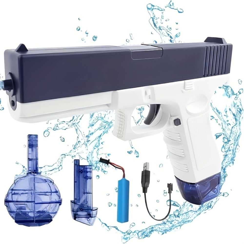 Dual Magazine Automatic Water Gun for Kids & Adults – High-Capacity Long-Range 30ft Squirt Blaster Ergonomic Grip, Blue & Pink, Pool Beach Backyard Summer Outdoor Fun