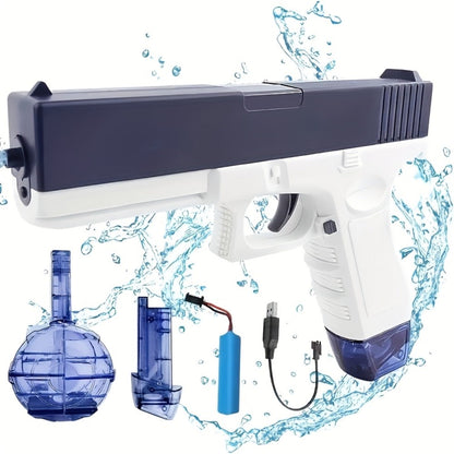 Dual Magazine Automatic Water Gun for Kids & Adults – High-Capacity Long-Range 30ft Squirt Blaster Ergonomic Grip, Blue & Pink, Pool Beach Backyard Summer Outdoor Fun