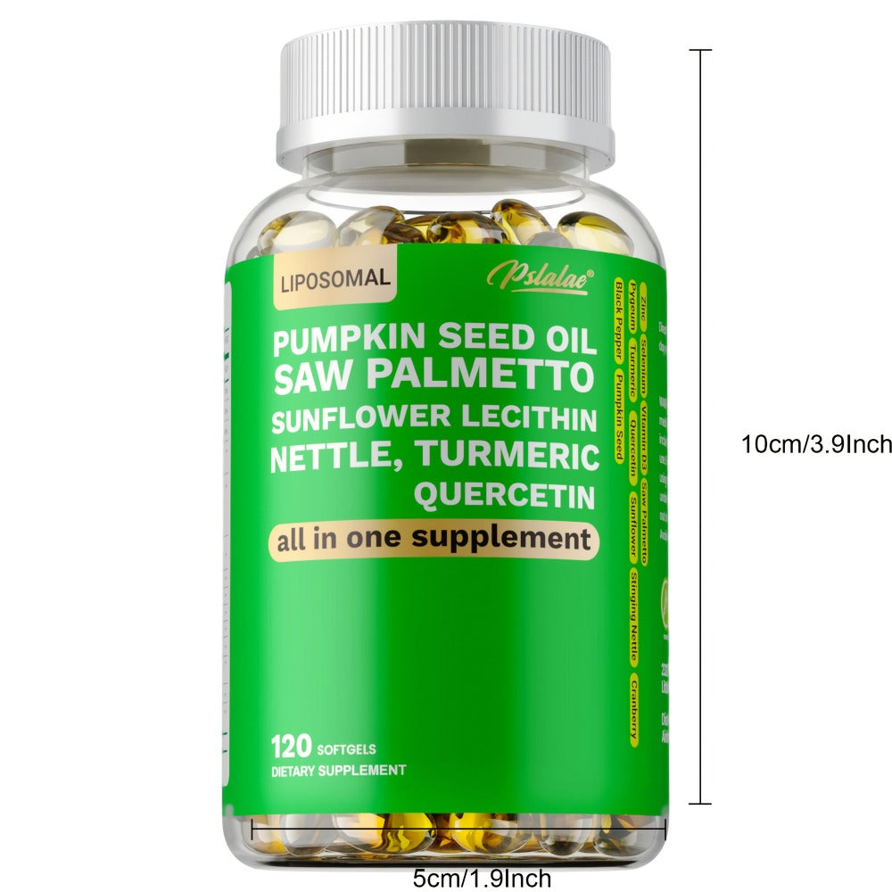 Saw Palmetto Capsules with Pumpkin Seed Oil, Pygeum & Quercetin – Urinary, Bladder, Hair & Heart Health Support for Women & Men | Daily Wellness Supplement | 120 Capsules