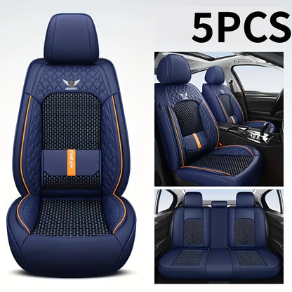 Car Seat Covers Full Set – Faux Leather 5-Seat & 2-Front Options, 3D Diamond Embroidery, Waterproof & Non-Slip for SUVs, Sedans & Trucks