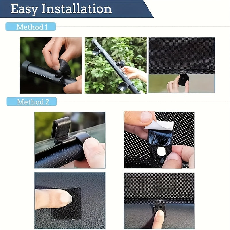 Set of 2 Car Window Curtains with One-Click Storage, Made of PVC in Black. These Retractable Side Curtains Are Easy to Install And Effectively Block UV Rays And Intense Sunlight. They Serve As Anti-Glare Heat Shields