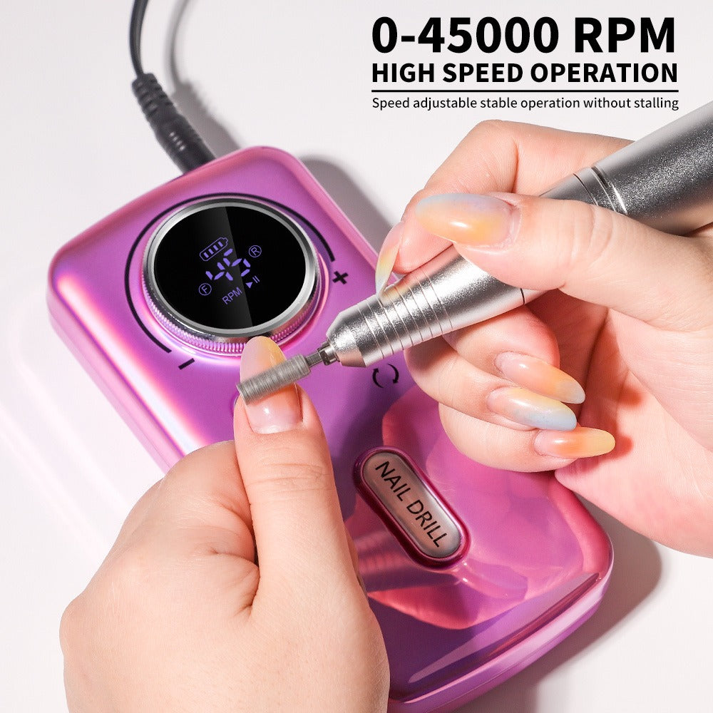 Cordless Nail Drill 45000 RPM Low Noise Rechargeable Electric Nail File Kit Portable Lightweight for Acrylic Gel Nails Manicure Pedicure Salon Home Use White Pink Purple