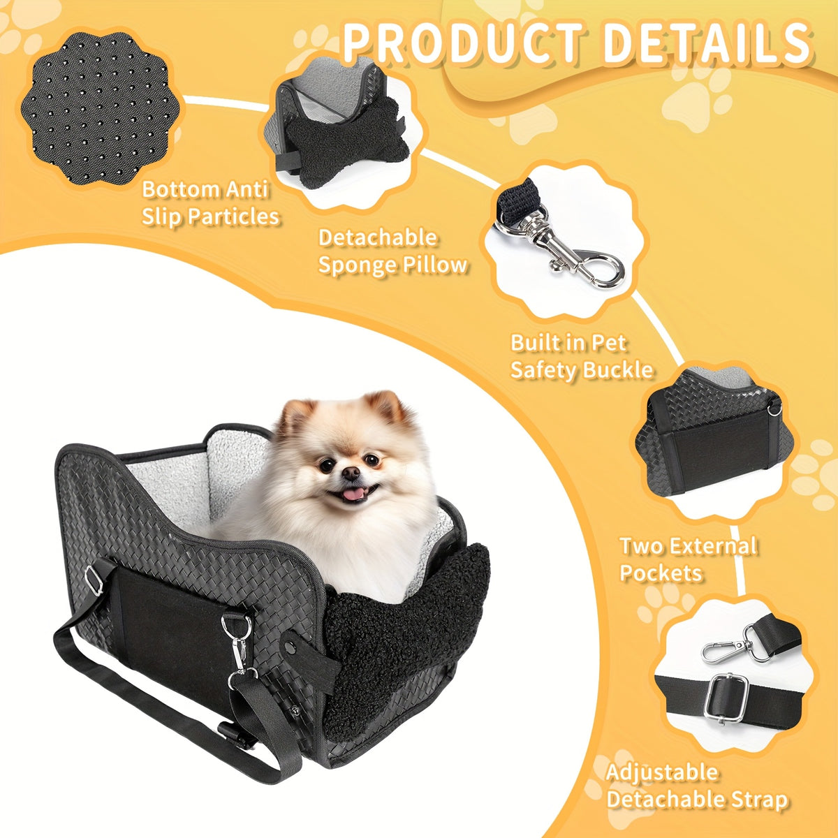 Comfortable Central Console Dog Car Seat, Portable Cozy Booster Car Seat, Deluxe Pet Car Seat for Dogs & Cats with Safety Harness, Breathable Mesh & Soft Padding - for Safe & Comfortable Trave