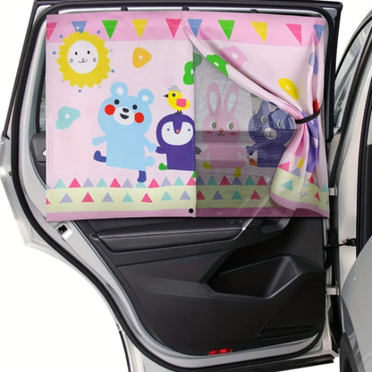 Magnetic Car Window Sunshade – Double Layer Side Window Sun Shade Curtain for UV & Heat Protection | Kids & Baby Car Shade | Blue, Pink Bear, Dinosaur