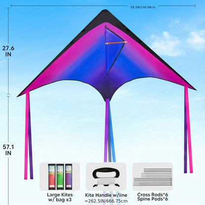 Large Delta Kite 3 Pack for Kids & Adults – Gradient Easy-to-Fly Kites with 58-Inch Wingspan & 262.5 Ft String, Stable in Light Wind | Best Outdoor Beach Park Gift for Boys and Girls