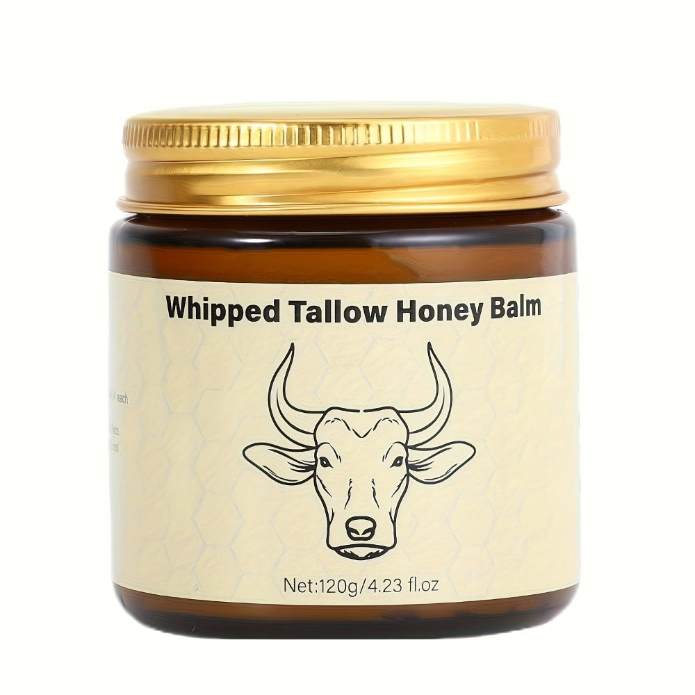 Whipped Beef Tallow Balm for Face & Body 4oz - Grass-Fed with Honey, Natural Non-Greasy Deep Moisturizer for Dry & Sensitive Skin, Vitamins A D E K, Unrefined Formula for Women & Men