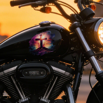 Car Window Decals Vinyl Cross Sunset Sky Stickers – Funny Bumper Sticker for Cars, Trucks & SUVs, Waterproof Outdoor Vinyl Decal, Christian Faith Mountain Scene, 1pc or 4pcs Set