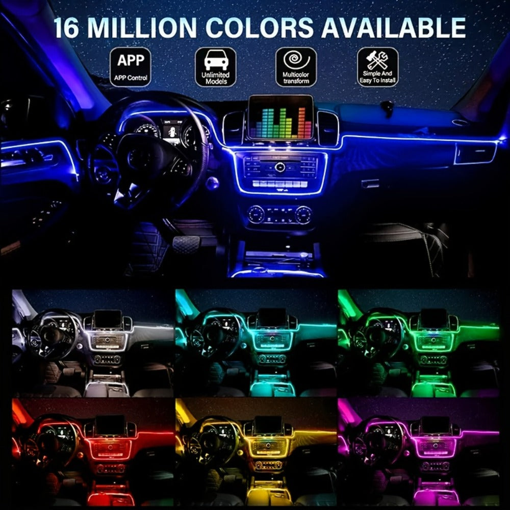 RGB Car Interior Ambient Lights LED Strip 8-Color App Control Music Sync Dashboard Door Console Neon Lighting Kit for Tesla Truck SUV Off-Road, USB 5V Plug-and-Play Car Decor Accessories