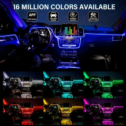 RGB Car Interior Ambient Lights LED Strip 8-Color App Control Music Sync Dashboard Door Console Neon Lighting Kit for Tesla Truck SUV Off-Road, USB 5V Plug-and-Play Car Decor Accessories