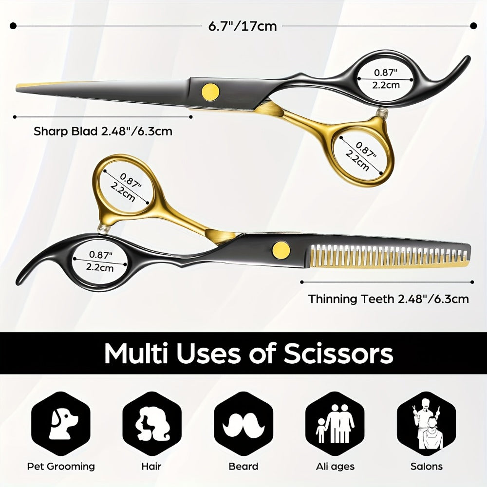 Hair Cutting Scissors Set 6 Inch Stainless Steel with Thinning Shears & Barber Comb – Colorful Professional Hairdressing Shears Kit for Men Women Salon Home