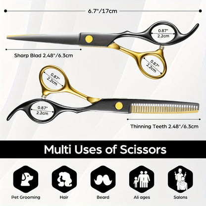Hair Cutting Scissors Set 6 Inch Stainless Steel with Thinning Shears & Barber Comb – Colorful Professional Hairdressing Shears Kit for Men Women Salon Home