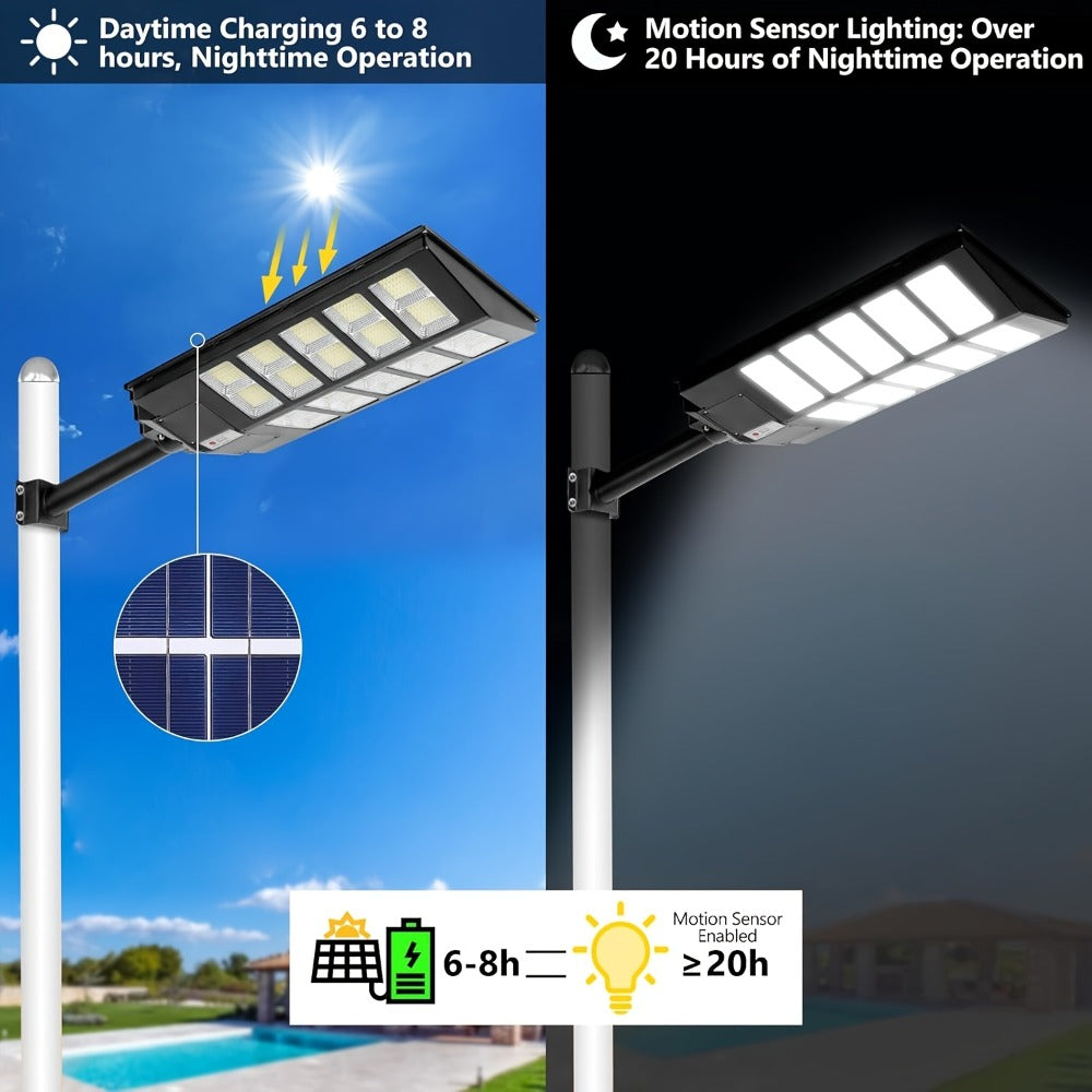 Solar Street Lights Outdoor 800 LED IP54 Waterproof with Motion Sensor – 6500K Dusk to Dawn Flood Light, Remote Control, Adjustable Brightness & Timer for Parking Lot Yard Garage Driveway Rural Area