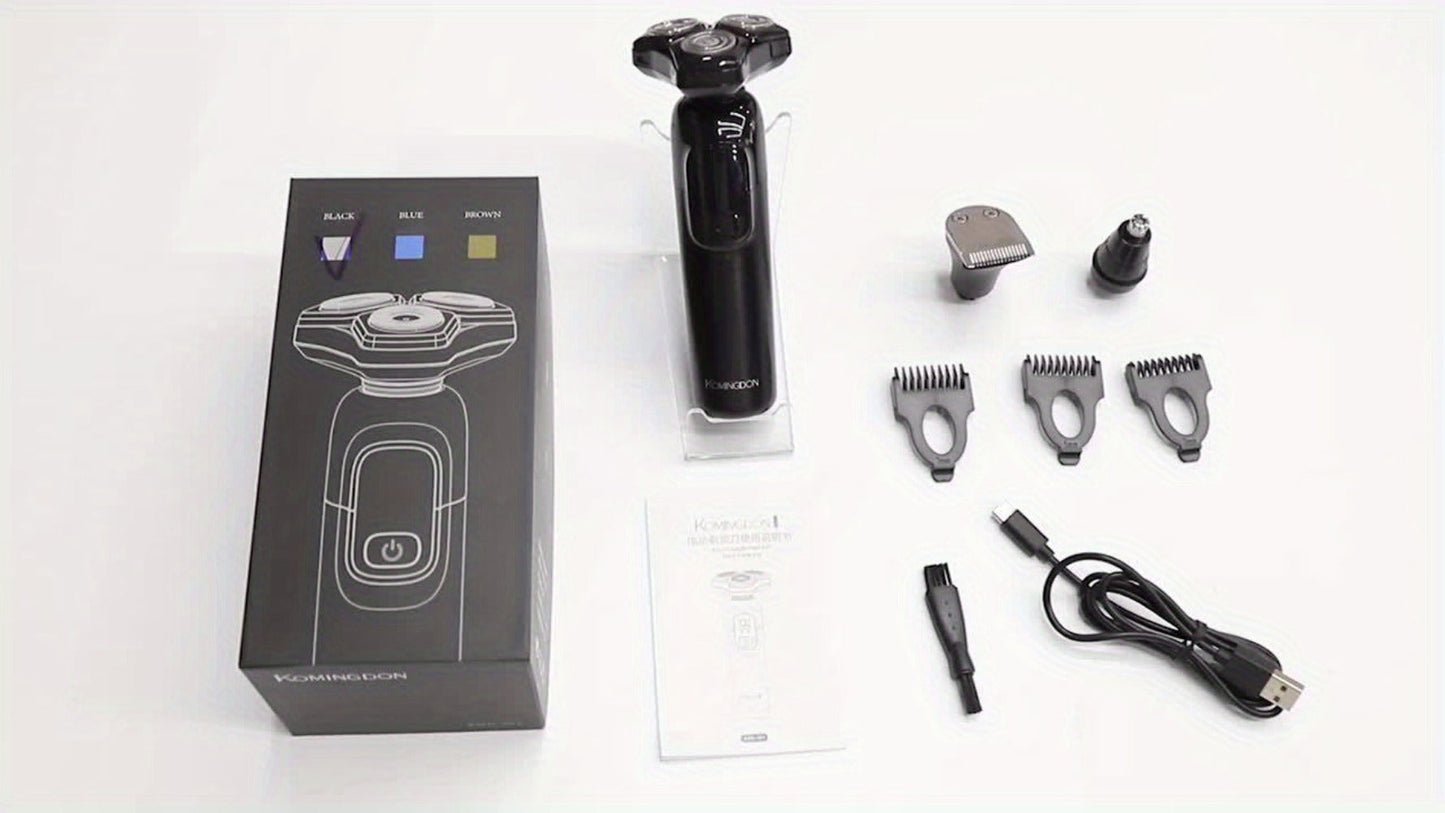 Rotary Shaver for Men 3-in-1 Cordless Rechargeable Electric Razor - Floating Head Wet Dry Shaver, 800mAh Lithium Battery, LED Display, Nose Hair & Sideburns Trimmer, Father's Day Gift