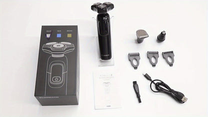 Rotary Shaver for Men 3-in-1 Cordless Rechargeable Electric Razor - Floating Head Wet Dry Shaver, 800mAh Lithium Battery, LED Display, Nose Hair & Sideburns Trimmer, Father's Day Gift