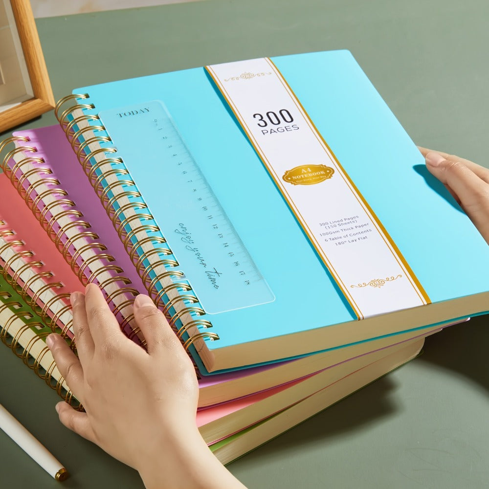 Large Spiral Notebook 300 Pages Hardcover – 8.5x11 A4 College Ruled 100GSM Lined Paper PVC Waterproof Cover for Work School Travel Women Men Purple Pink Blue Black Yellow Green